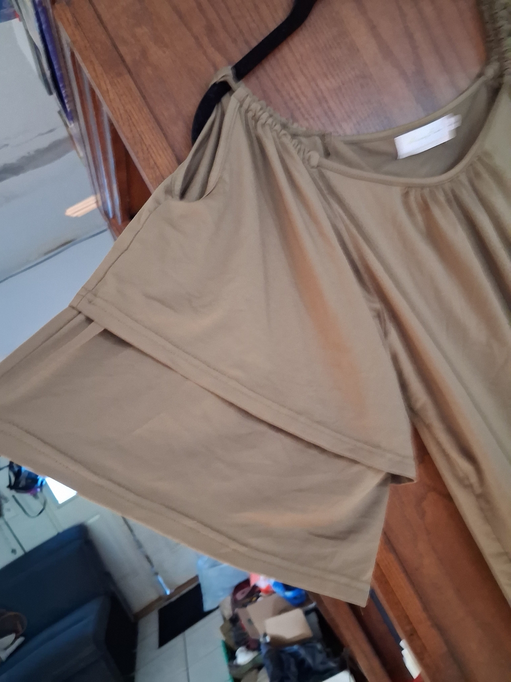 Olive Cold-Shoulder Ruffle Sleeve Tunic - Picture 2 of 4